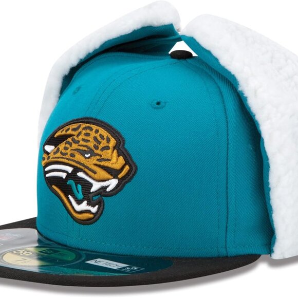 RARE Nwt New Era Jacksonville Jaguars DogEar Sherpa Ear Flap Winter Hat 59Fifty - Picture 3 of 6